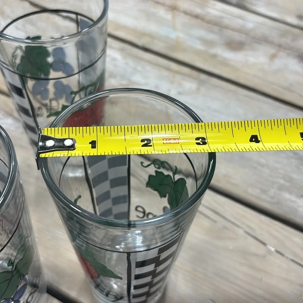 4 Vintage KIG Checkerboard Fruit Glasses. Numbered | Grape | Strawberry | Fruit
